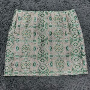 J. Crew Green and Cream Patterned Mini Skirt